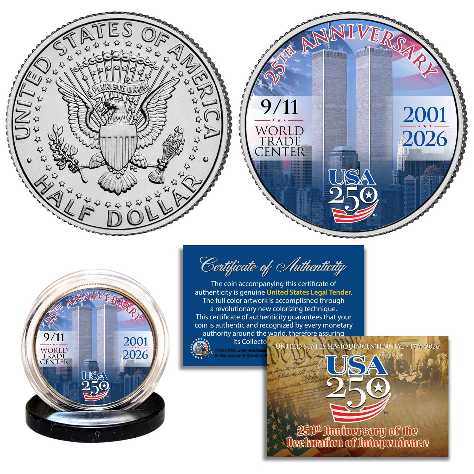 USA250 WORLD TRADE CENTER 9/11 25th Anniversary JFK Half Dollar Coin AMERICA 250