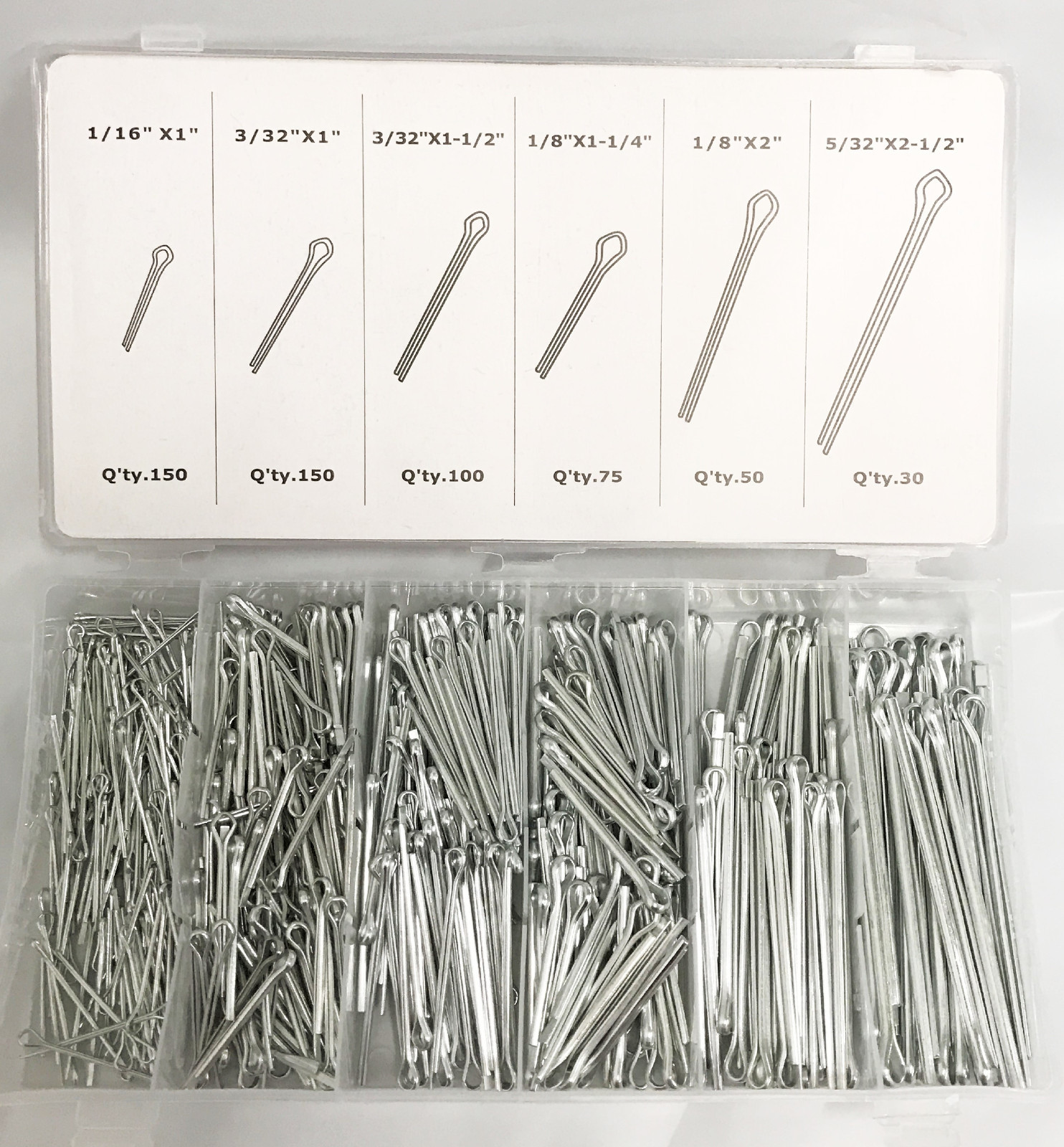 555pc Cotter Pin Assortment Kit Case Clip Key Fastner Fitting Small Medium Large