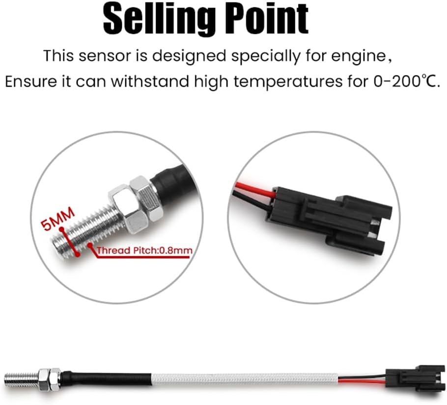 Cylinder Head Temperature Meter Engine Temperature Gauge with 10mm 14mm Probe...
