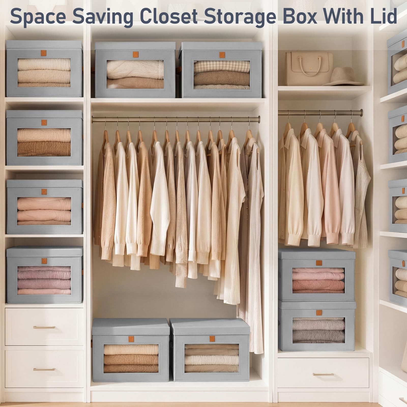 Storage Bins with Lids - 5 Pack Front Opening Stackable Fabric Storage Boxes ...