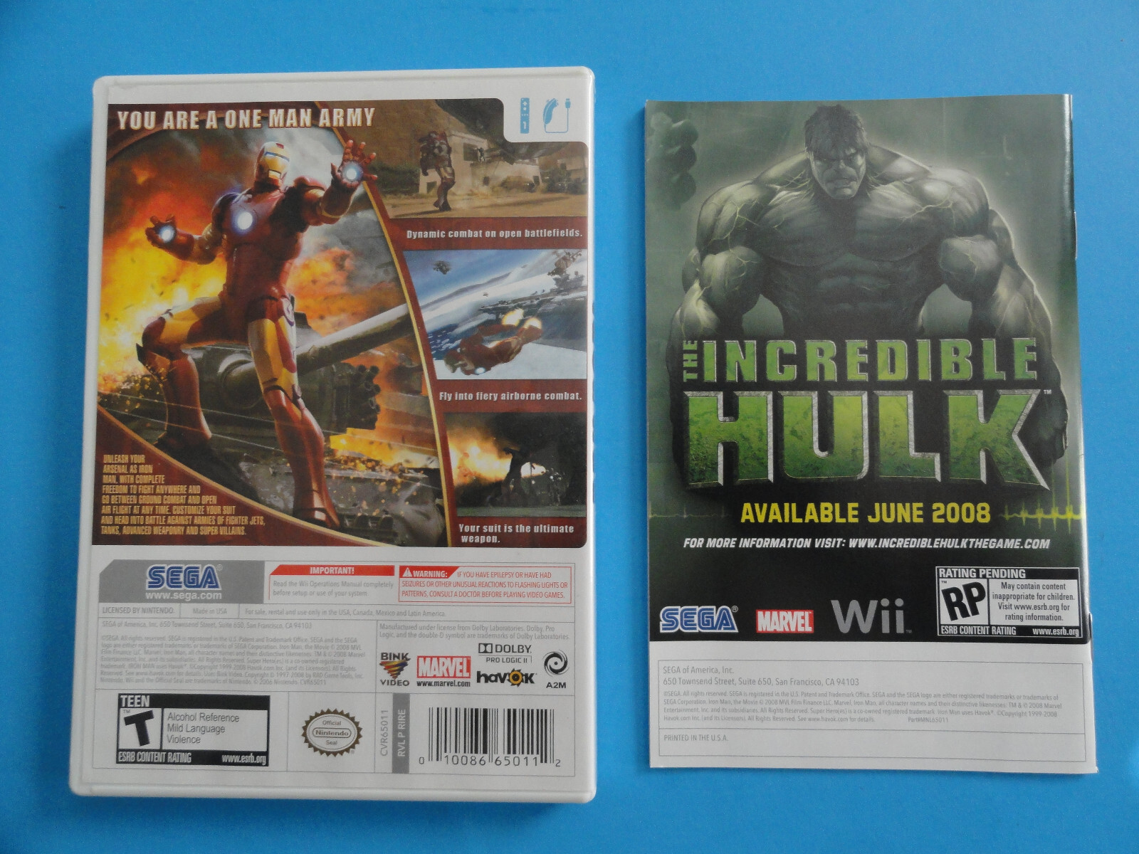 NINTENDO WII IRON MAN - CASE & MANUAL ONLY - NO GAME DISC