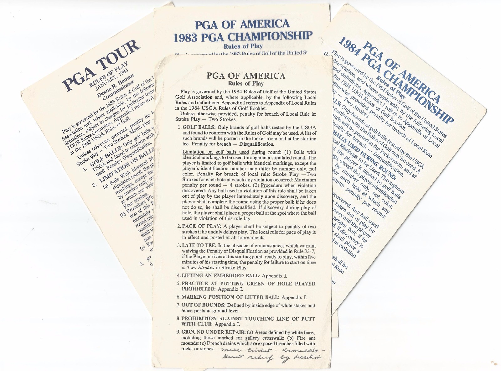 1983 & 1984 PGA Championship Rules of Play FREE SHIPPING Great piece of History