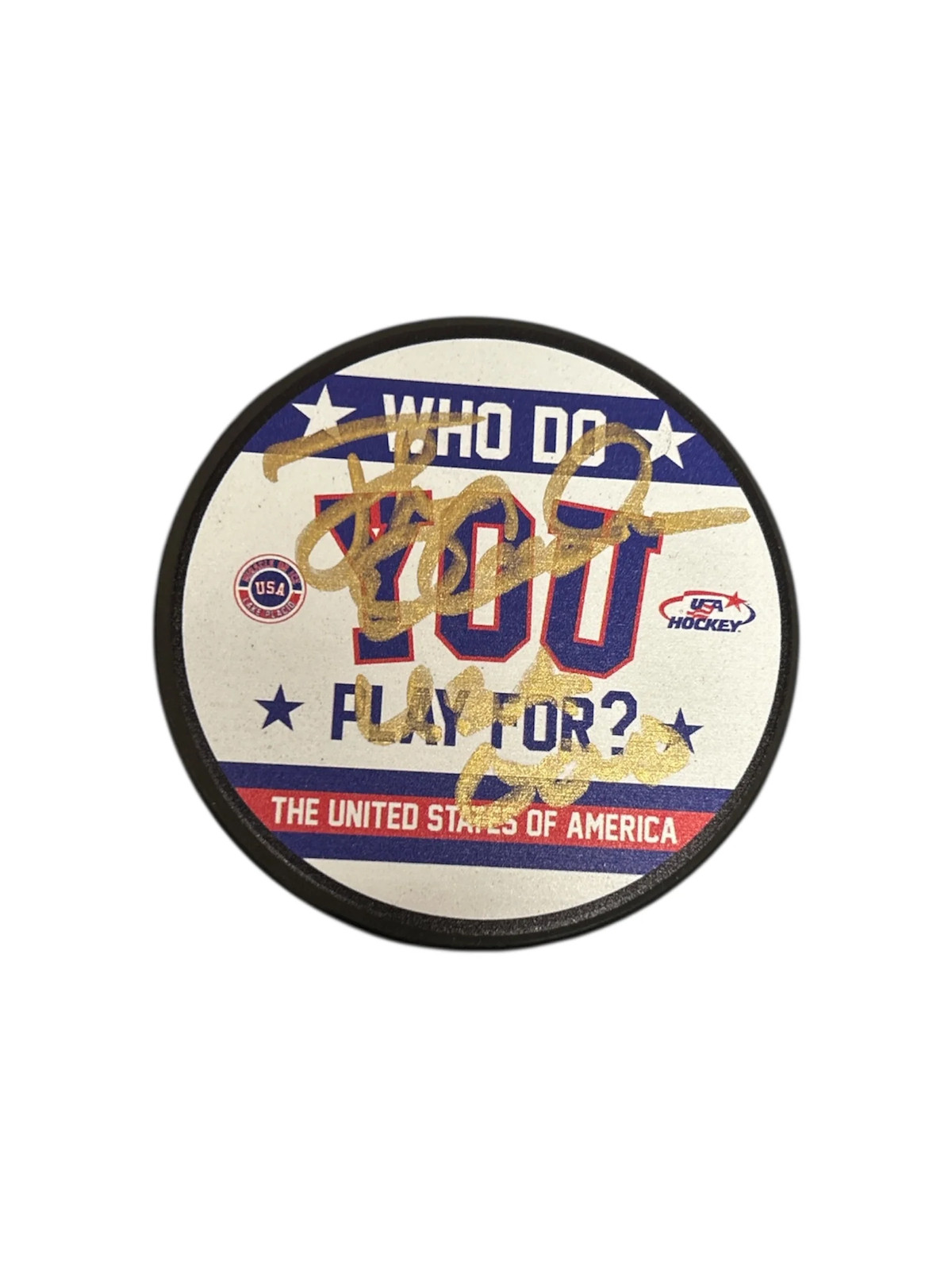 Jack O'Callahan Signed USA Hockey Miracle On Ice Hockey Who Do You Play For Puck
