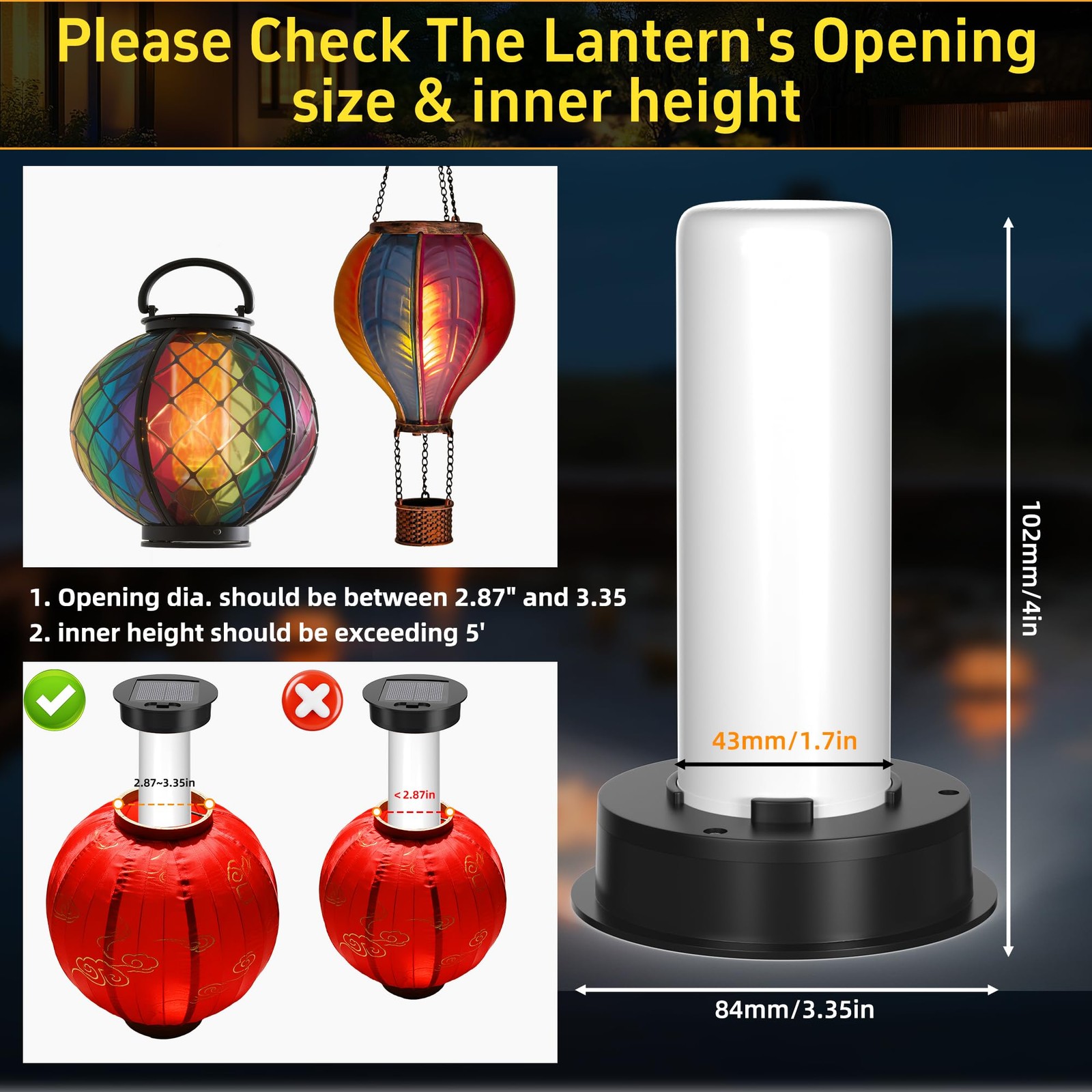 Solar Light Replacement Top with Flickering Flame, 2 Pack Waterproof Solar Repla
