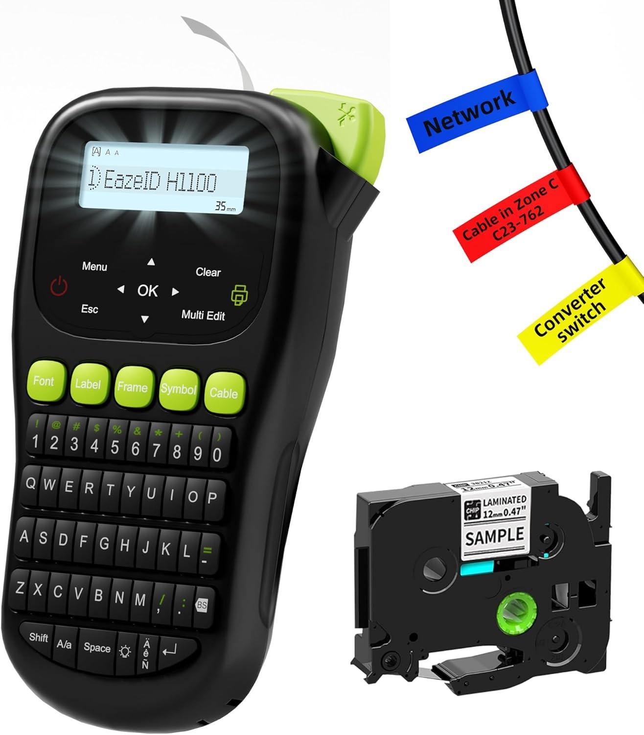Industrial Label Maker Machine with Tape Waterproof, Portable Cable Label Mak...