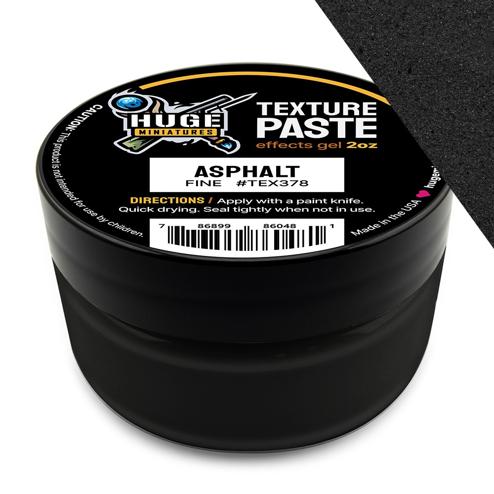 Huge Miniatures Texture Paste, Asphalt (Fine) Model Basing – 2oz Resealable Jar