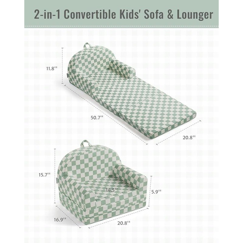Toddler Fold Out Couch 2-in-1 Convertible Sofa Lounger Safe Kids Furniture New