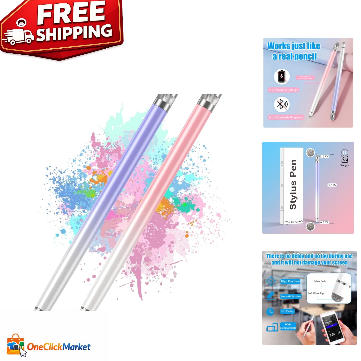 Colorful 2-Pack Stylus Pens for Touchscreens - Scratch-Resistant & Easy to Use