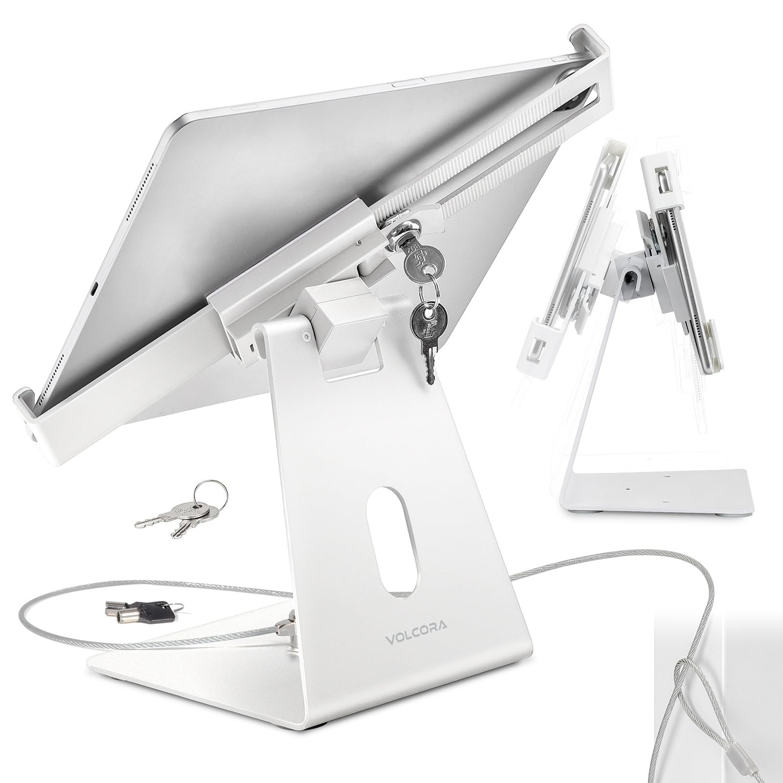 Volcora Anti-Theft Tablet Stand iPad Kiosk Stand with Lock, White 10-13'' iPa...