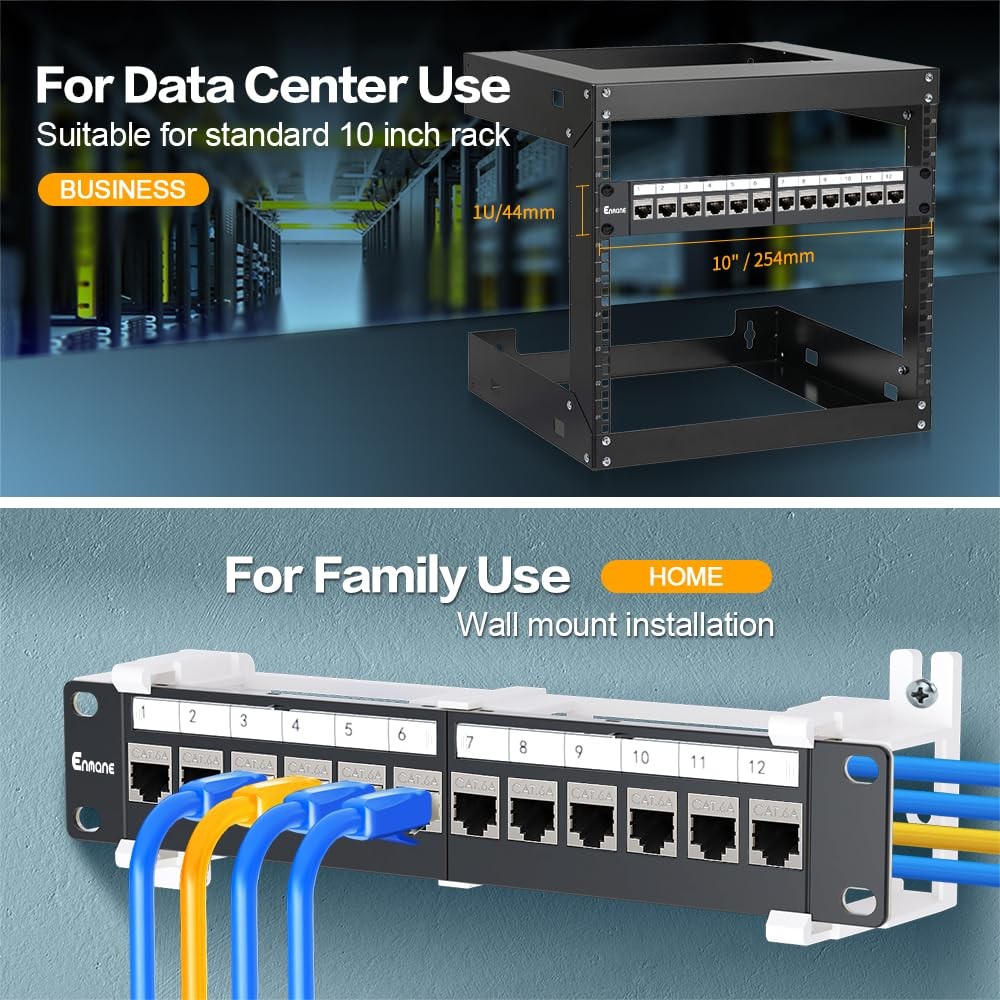 12 Port Patch Panel CAT6a Patch Panel EC Listed Wall Mount 10 Inch Bracket In...