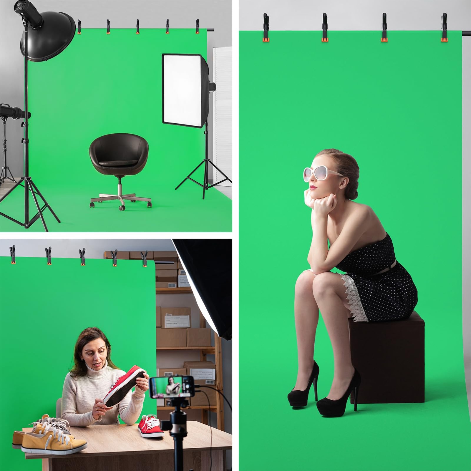 Forlogic Green Screen Backdrop Kit Stand 8X7.2Ft Portable Greenscreen