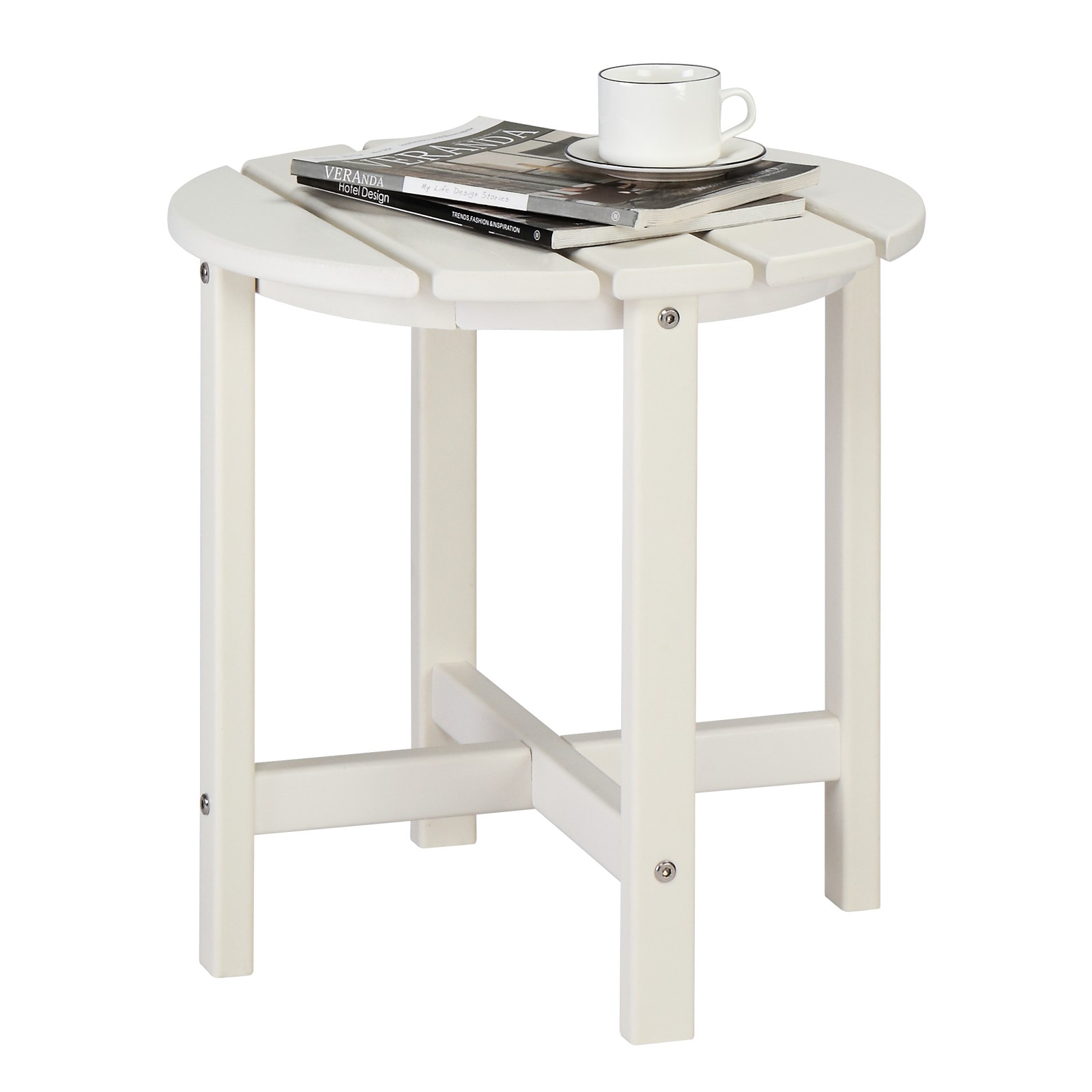 46cm Round White HDPE Side Table, Single Layer Modern Accent Table