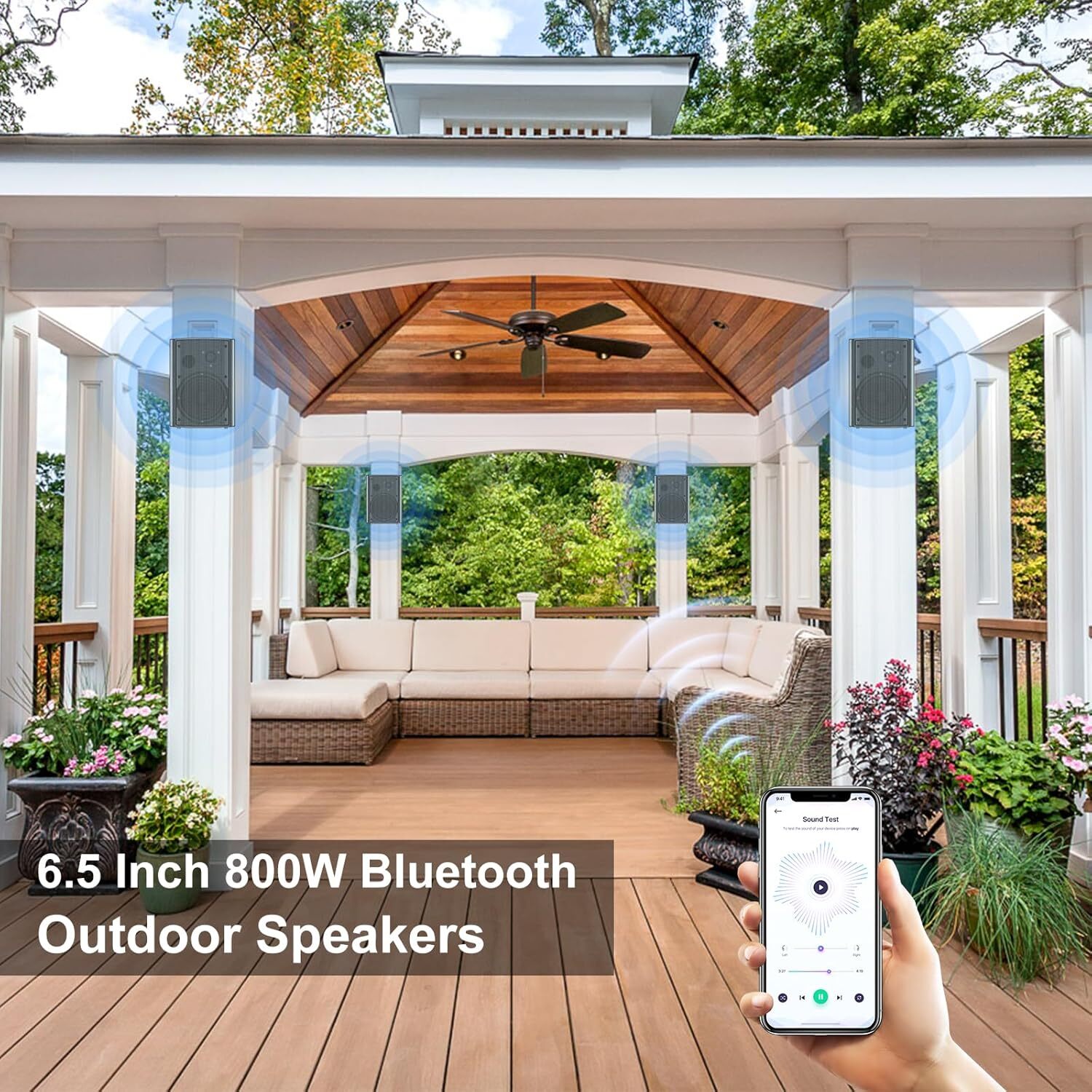 2Pair 800W 6.5" Outdoor Bluetooth Speakers Waterproof Wired Wall Mount