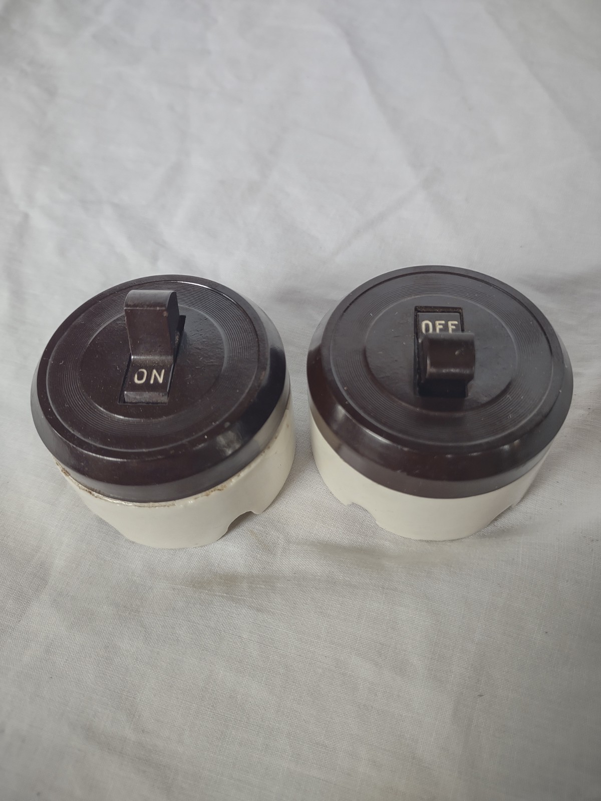 Porcelain Light Switch Round Vintage Pair