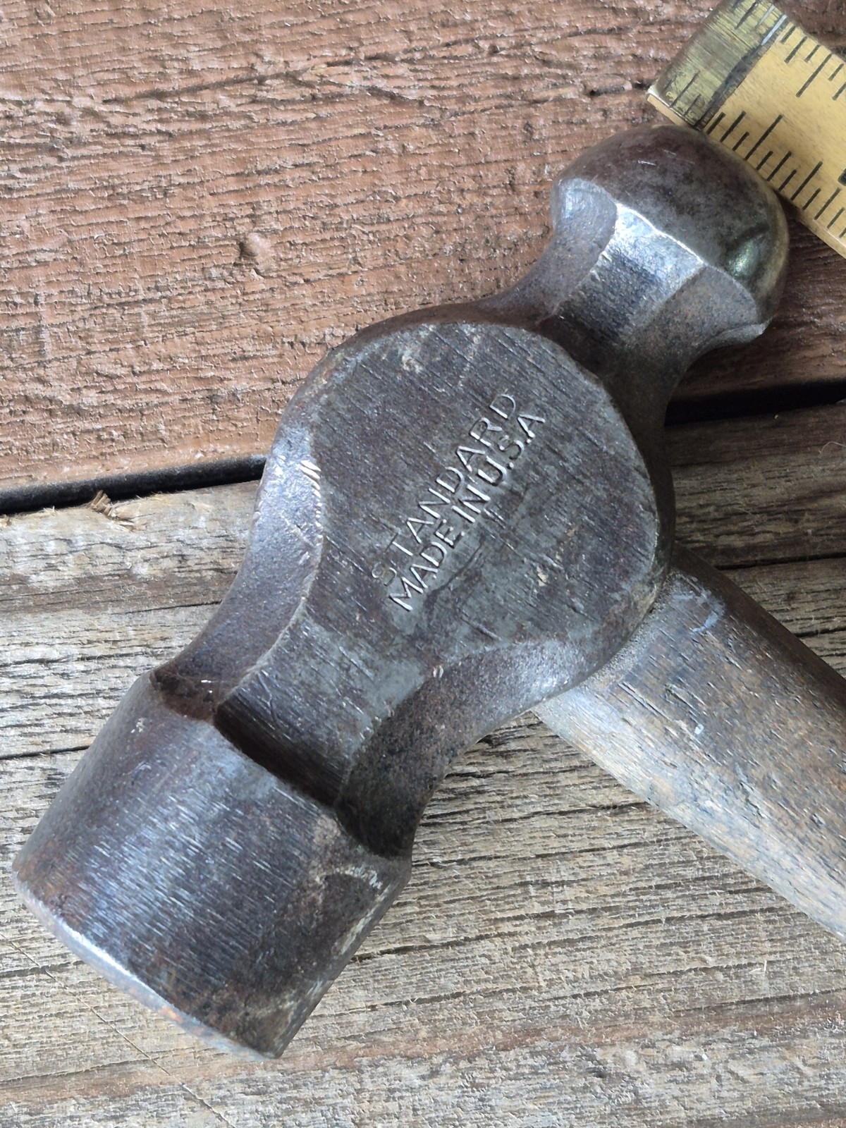 Vintage STANDARD Made in U.S.A. 14" Wooden Handle Ball Peen Hammer Solid
