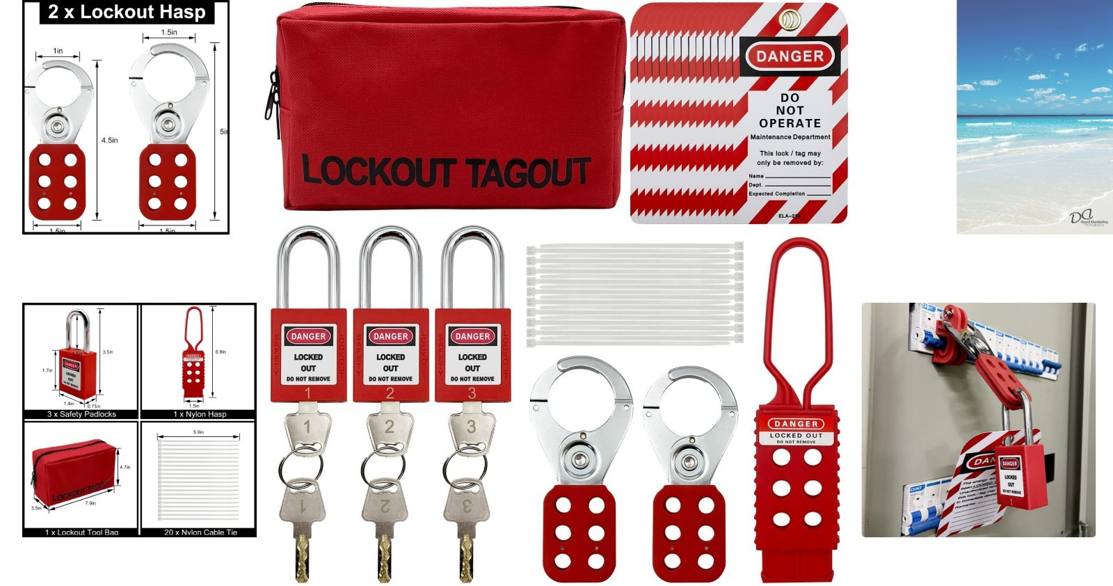 Complete Lockout Tagout Kit - 3 Padlocks, Hasps & Tags for Workplace Safety