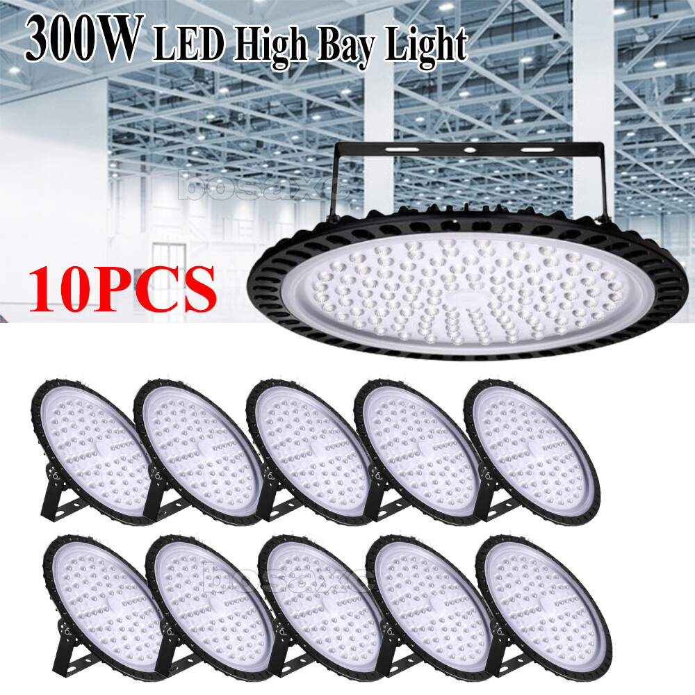 10 PACK 300W LED UFO High Bay Light Super Bright Warehouse Factory Shop Gym Lamp