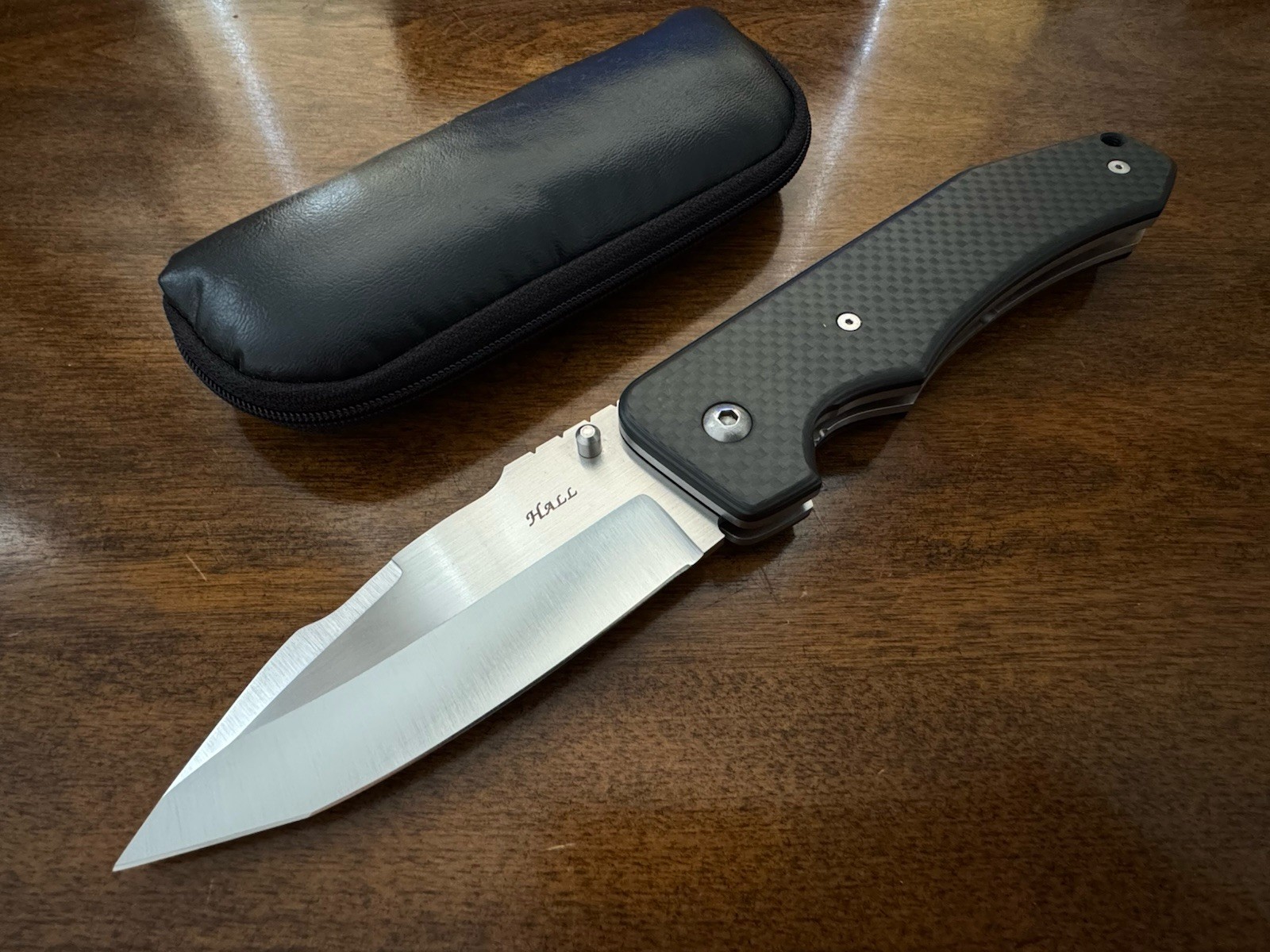 Vtg Jeff Hall Custom Folding Knife Heavy Duty Carbon Fiber Handle Titanium Liner