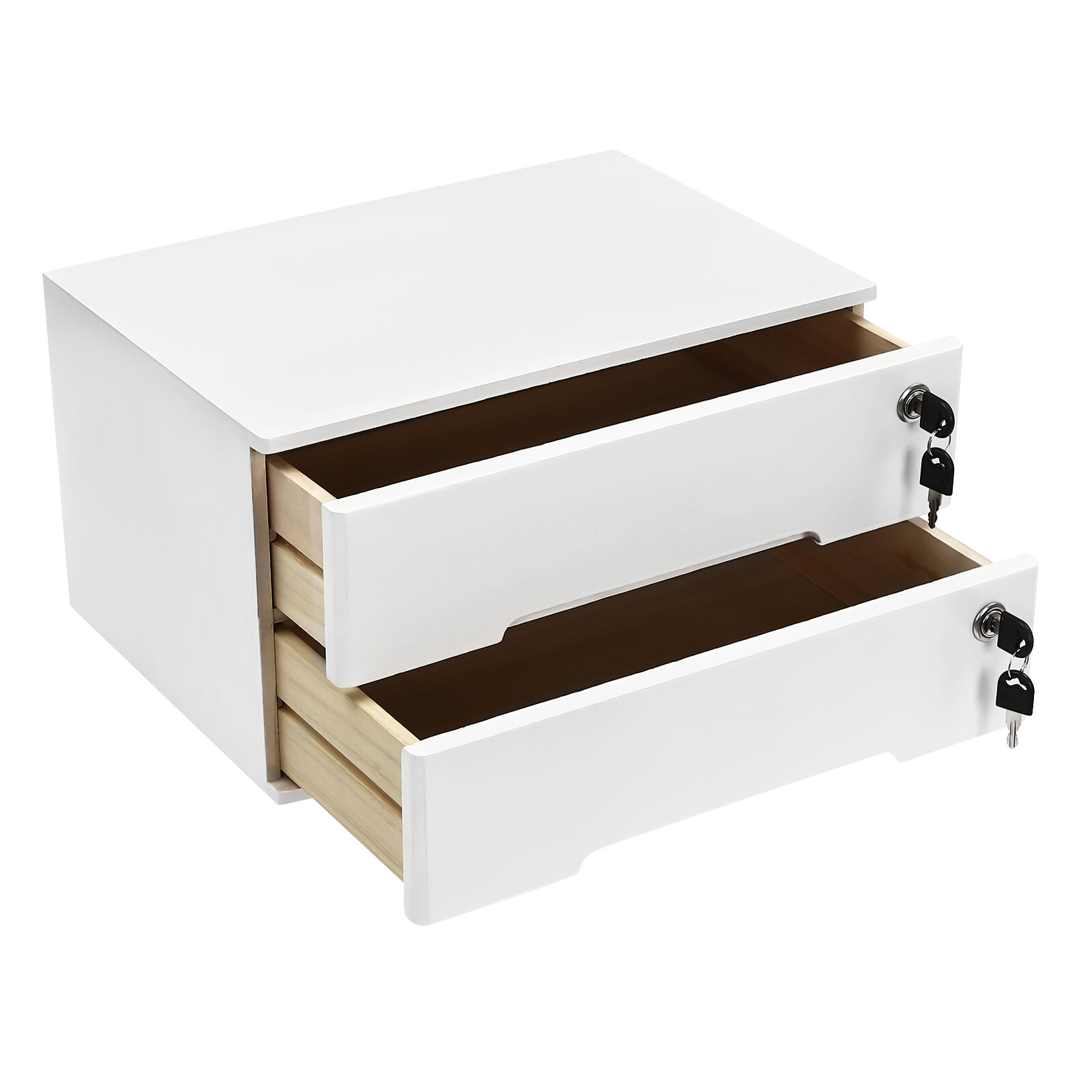 Compact Lockable 2-Drawer Wooden Desktop Storage Cabinet with Keys