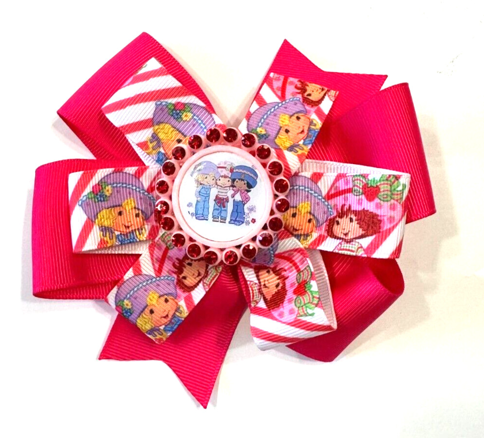 Beautiful Strawberry Friends Angel Cake and Blueberry Muffin inspired hairbows.