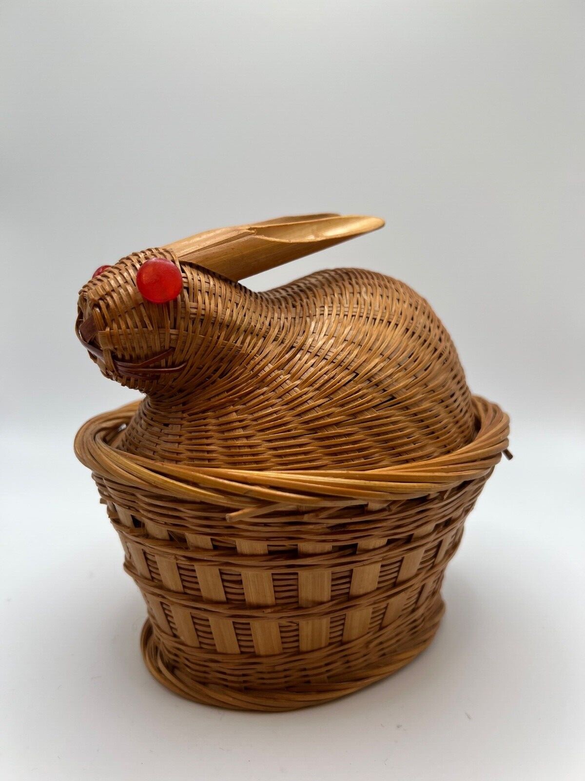 Small Bamboo Bunny Rabbit Basket With Button Eyes