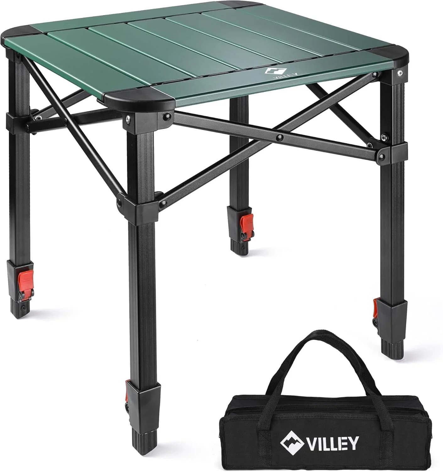 VILLEY Folding Camping Square Table with Carry Bag, Lightweight Aluminum Adjusta