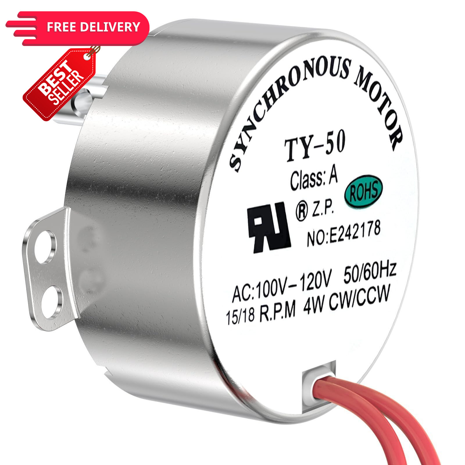 Synchronous Motor 100-120V AC 50/60Hz 15-18RPM Shaft Rotation CW/CCW 4W Gear...