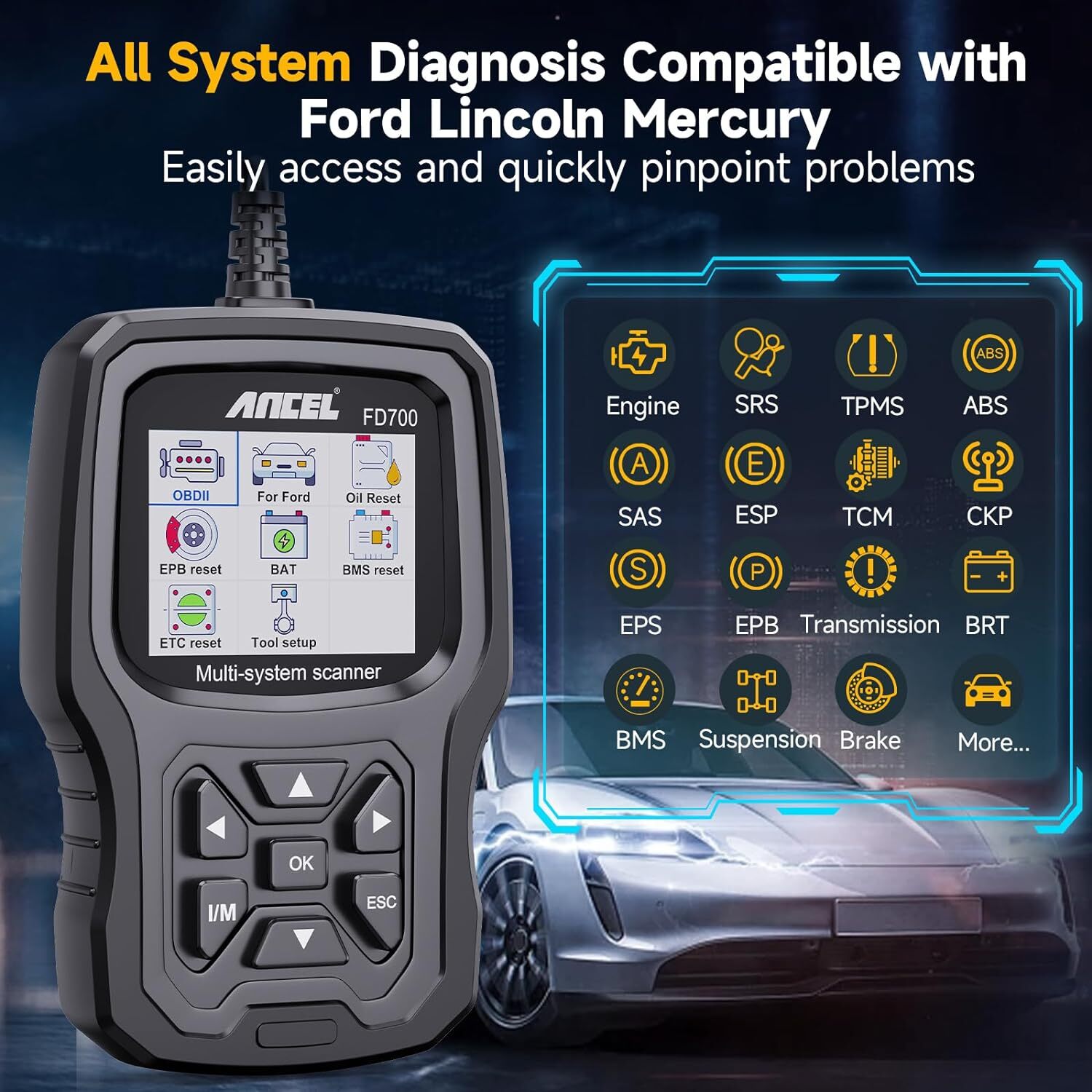 Automotive All System OBD2 Scanner Fit for Ford Lincoln Mercury Disgnostic Tool