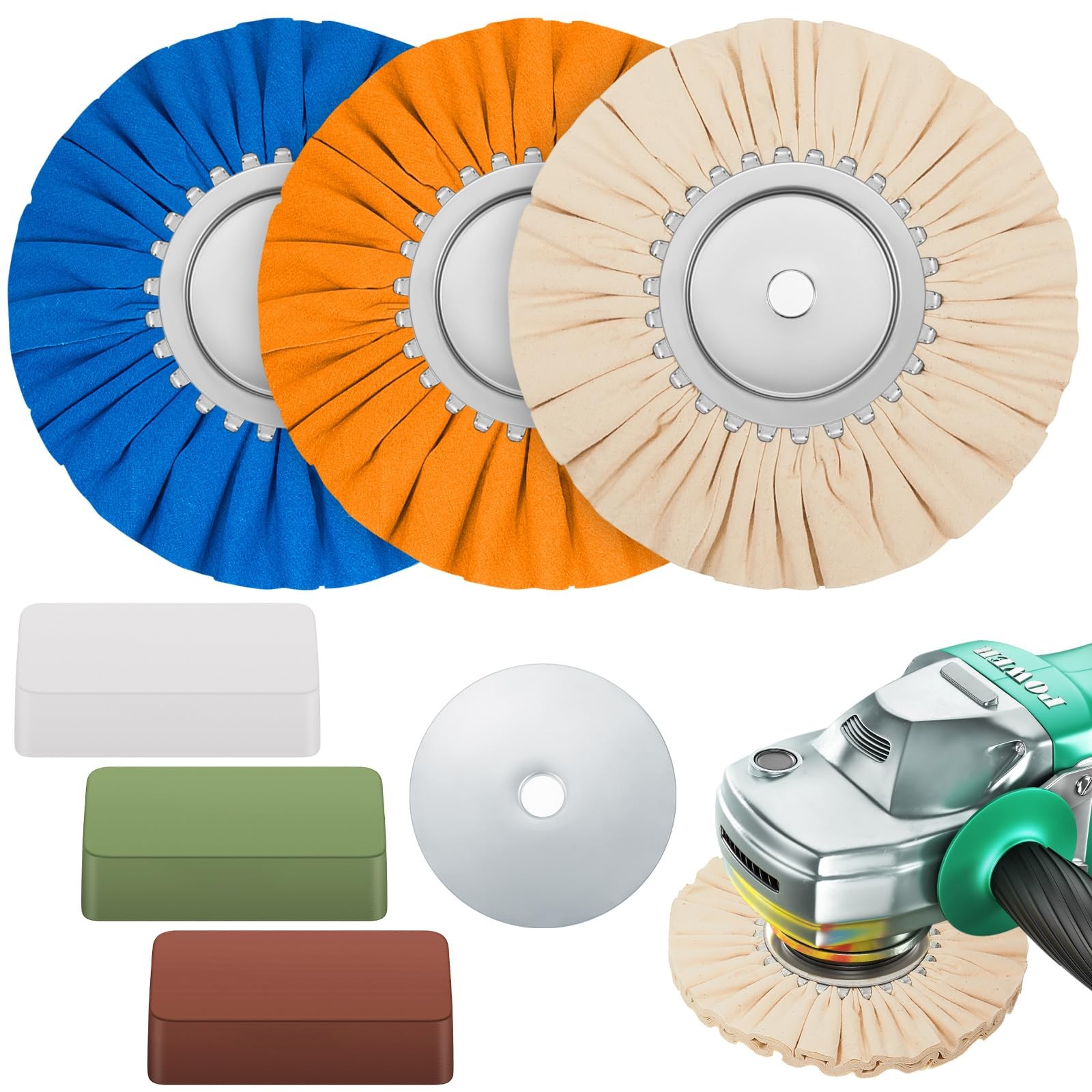 7 Pcs 8" Airway Buffing Wheel Kit in Diameter 5/8" in Arbor Hole, Aluminum Metal