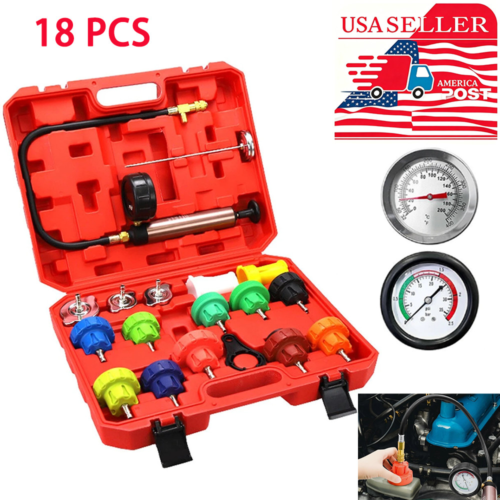 18pcs Universal Radiator Pressure Tester Kit Coolant Vacuum Type Cooling System