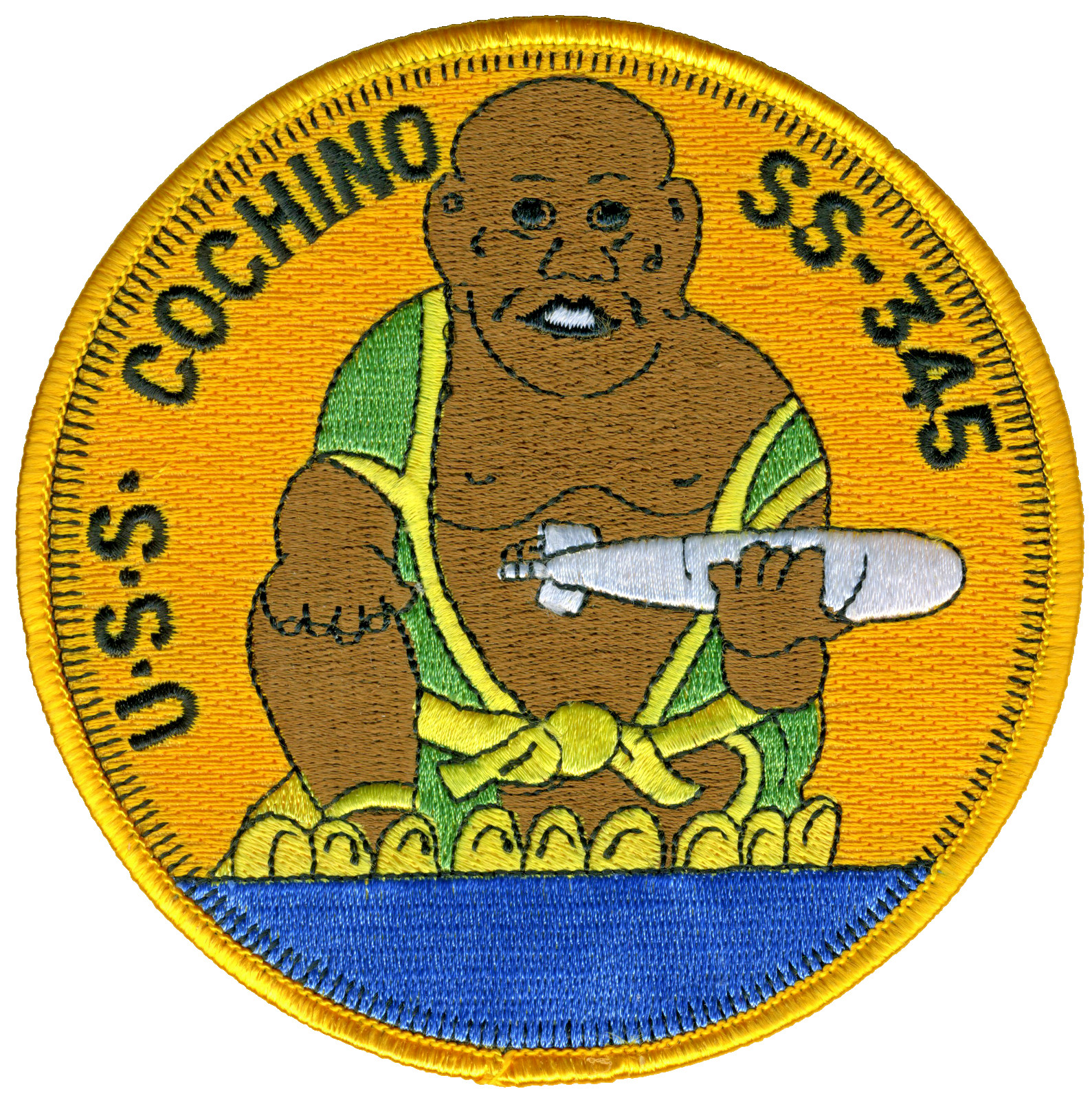 USS Cochino SS 345 - Buddha holding torpedo BC Patch Cat No b302