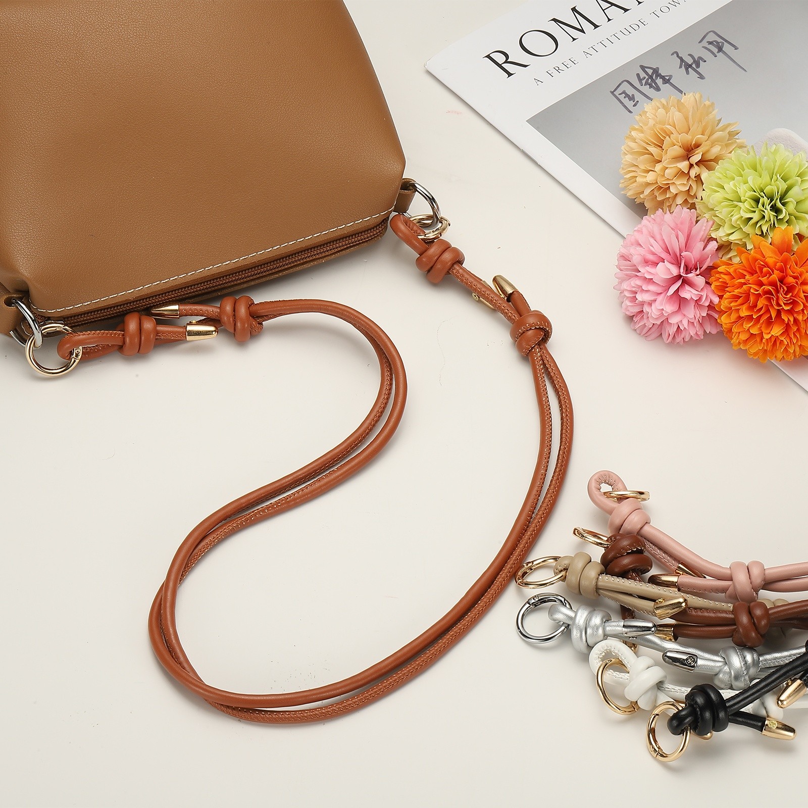2Pcs Leather Purse Strap 34.65" Strap Replacement with Buckle, Light Brown
