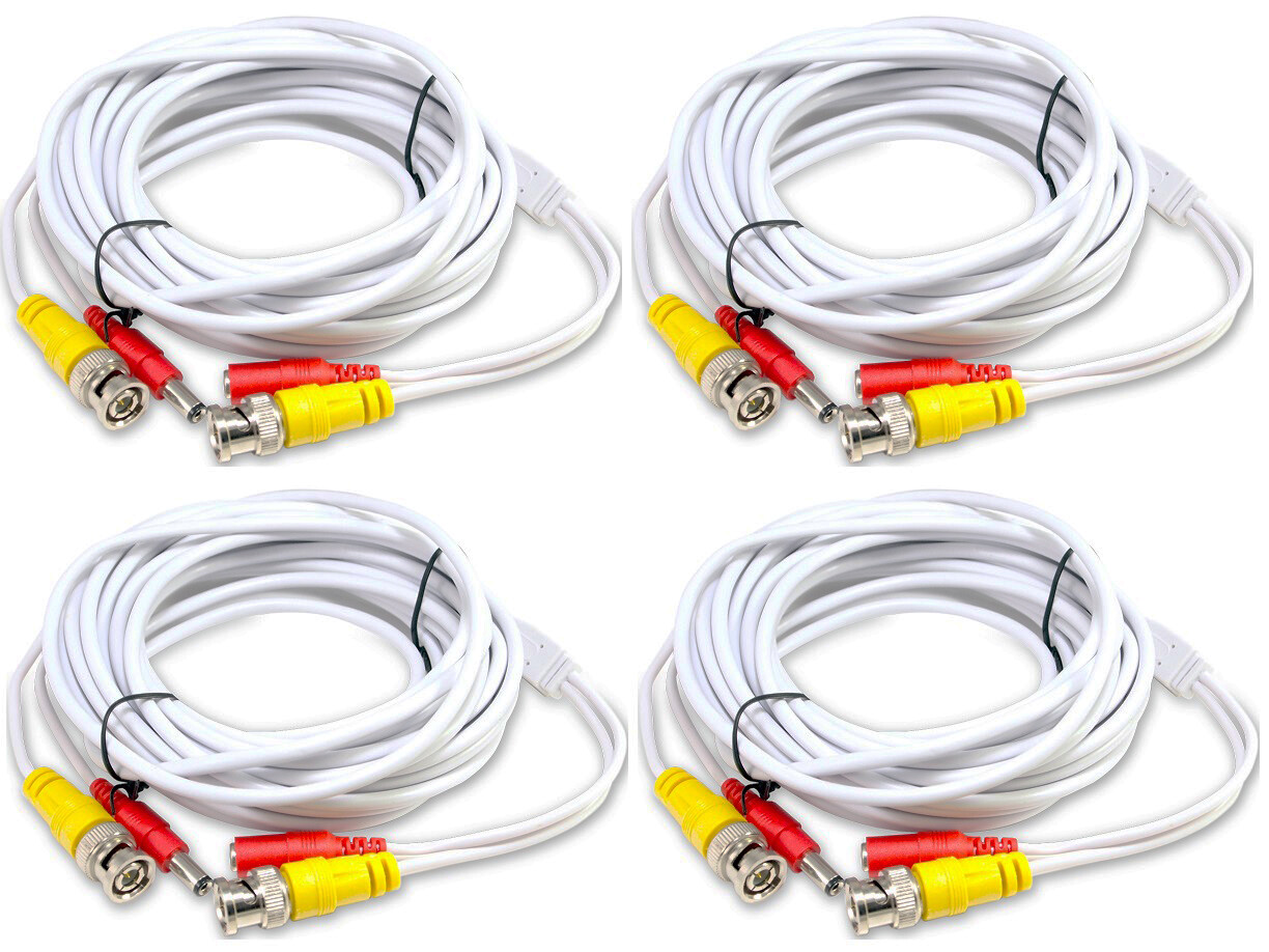 4 pcs of 25 Feet Video and Power Pre-made Siamese Cable to CCTV Camera Connect