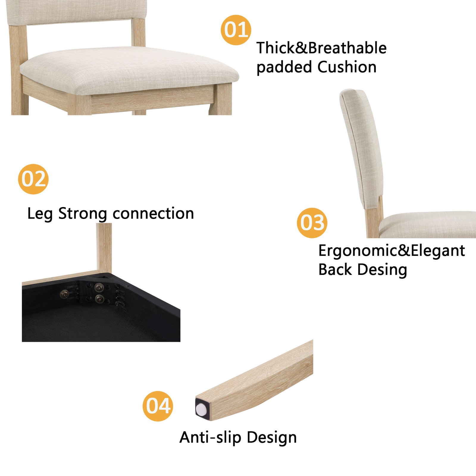 6-Piece Dining Set with Bench & Rectangular Wooden Table & 4 Upholstered Chair