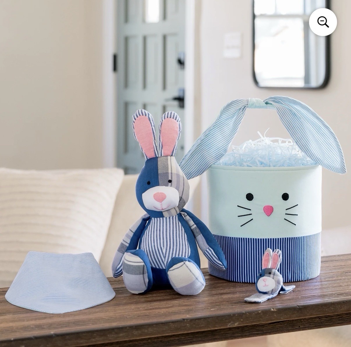 Blue Bunny Plush Easter Basket, 8 inch, Kipekee, Upcycled Plush Basket