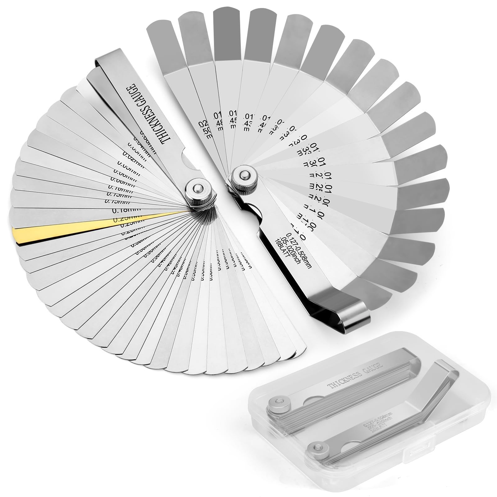 2Pcs High-Precision Feeler Gauge Set - 32-Blade Straight and 16-Blade Offset ...