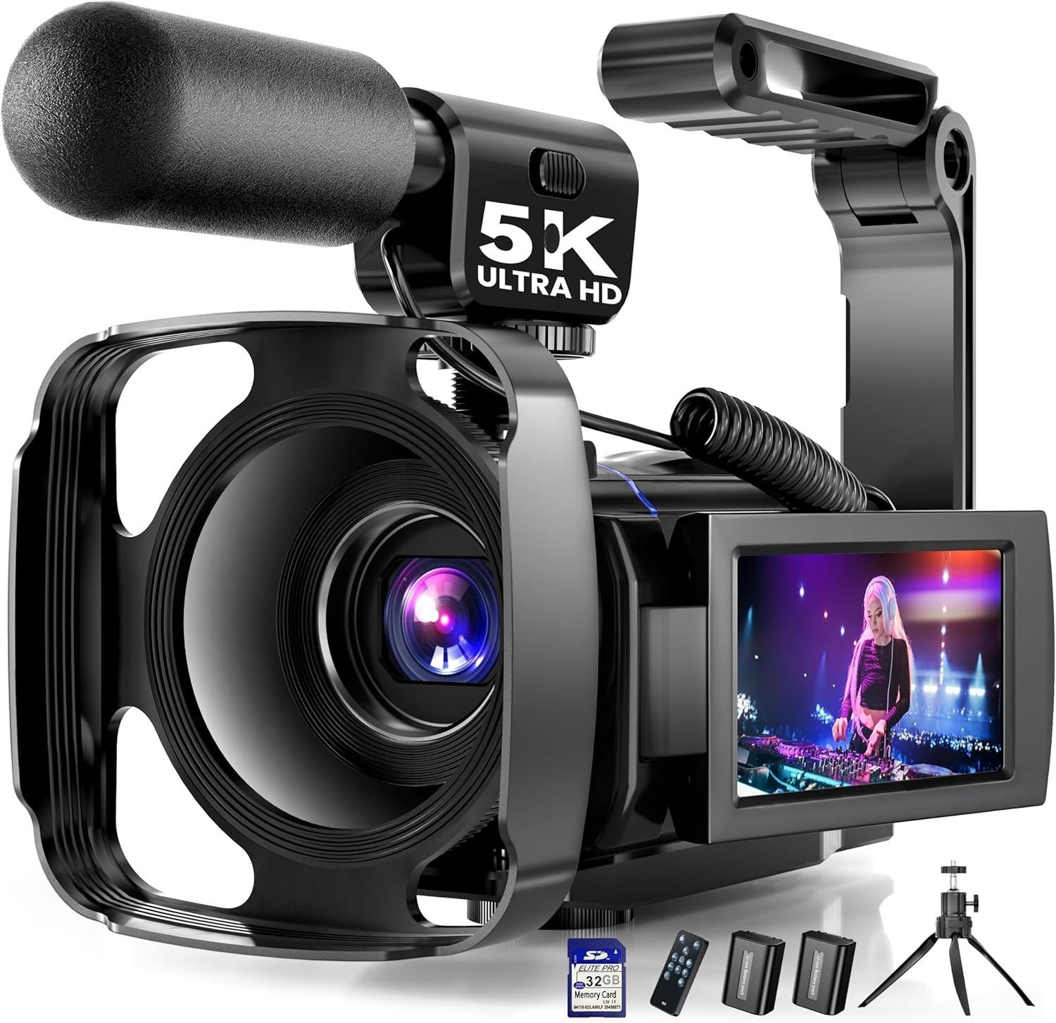 5K UHD 64MP Vlogging Camcode Camera 16X Zoom IR Night Vision WiFi 2 Battries Mic