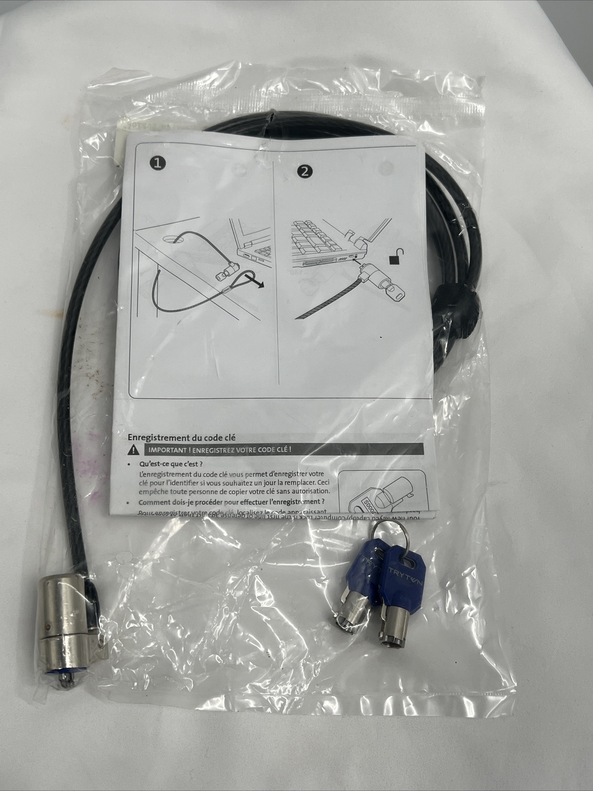Tryten Laptop Lock Pro Keyed Alike Security Cable Lock Translucent Dark 6 Ft