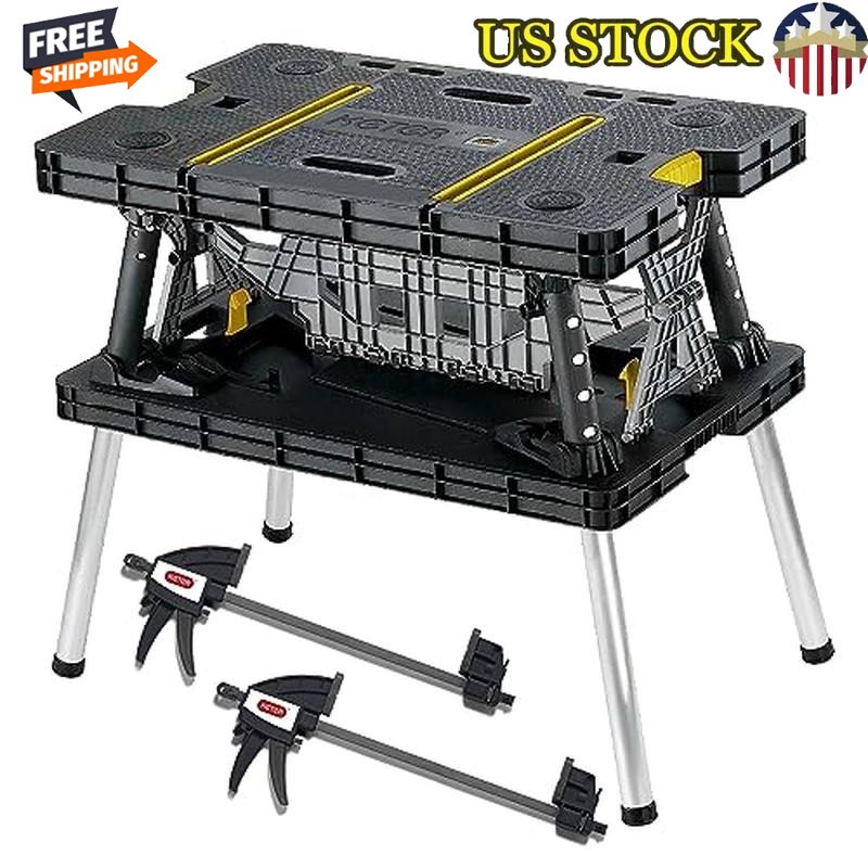 Folding Work Table Portable Workbench w/ 12" Clamps for Garage/Wood Shop NEW