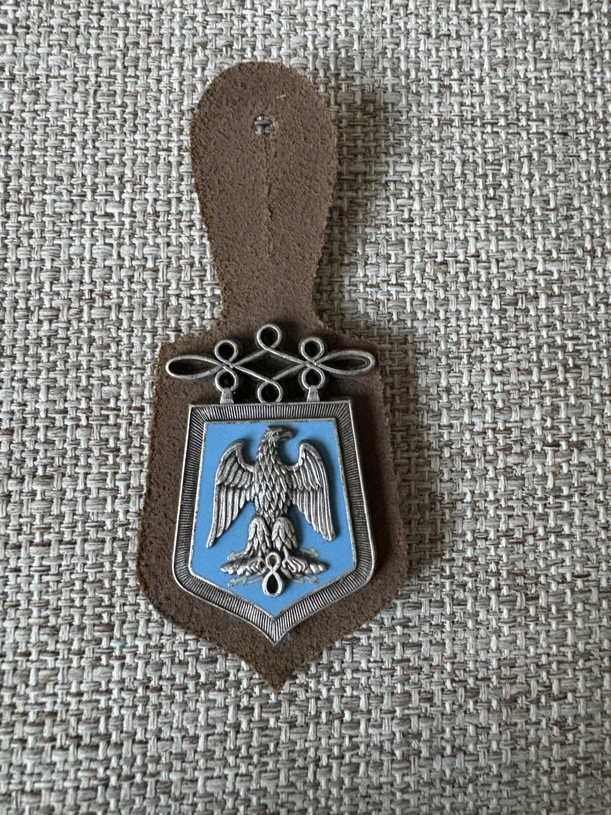 Fraisse French Army 8th Hussar Regiment Armor Badge On Leather Hanger Vintage