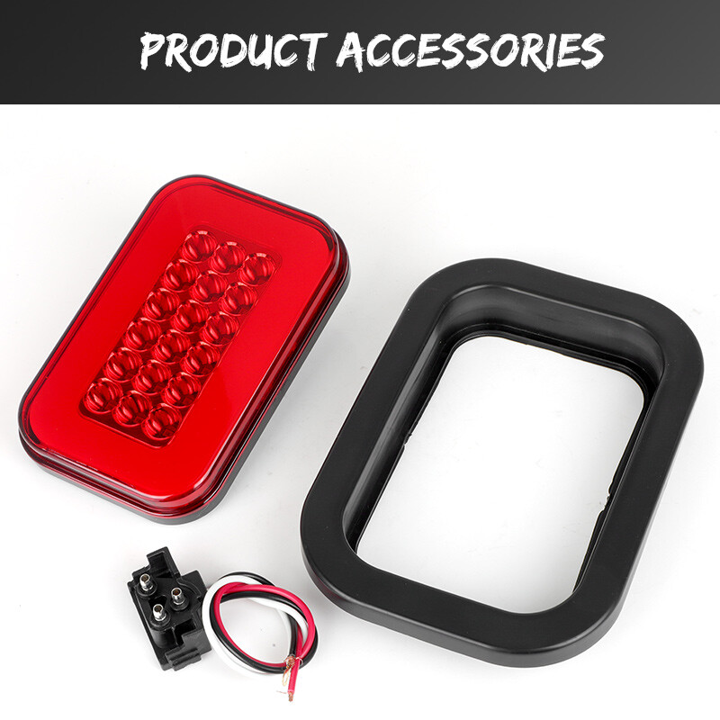 2pc 5" x 3" Red Rectangular LED Tail Lights With Pigtails For Trailer Tow Truck