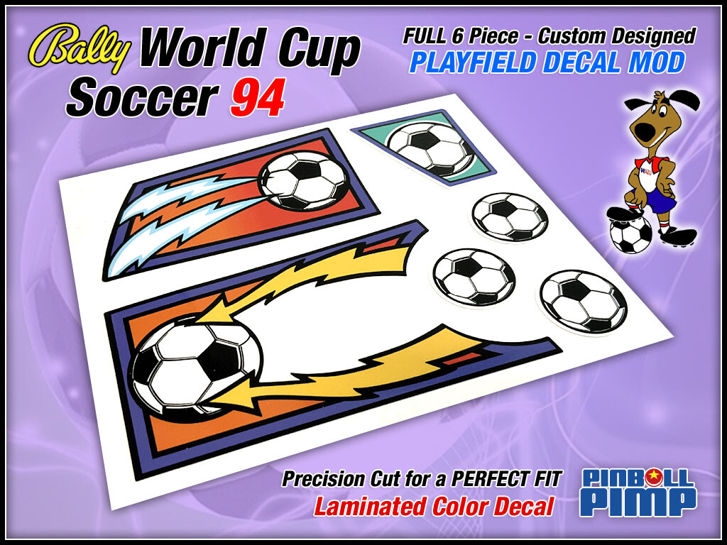 Bally WORLD CUP SOCCER 94  Pinball - 6 Piece Custom Designed - FULL DECAL SET