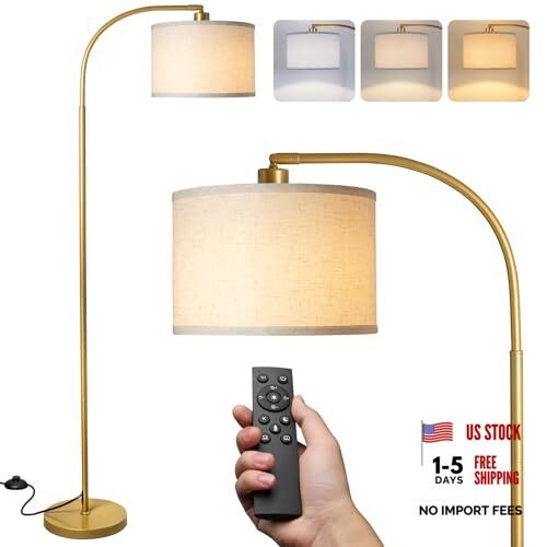 Arc Floor Lamps for Living Room, Modern Standing Lamp with Remote Dimmable Gold