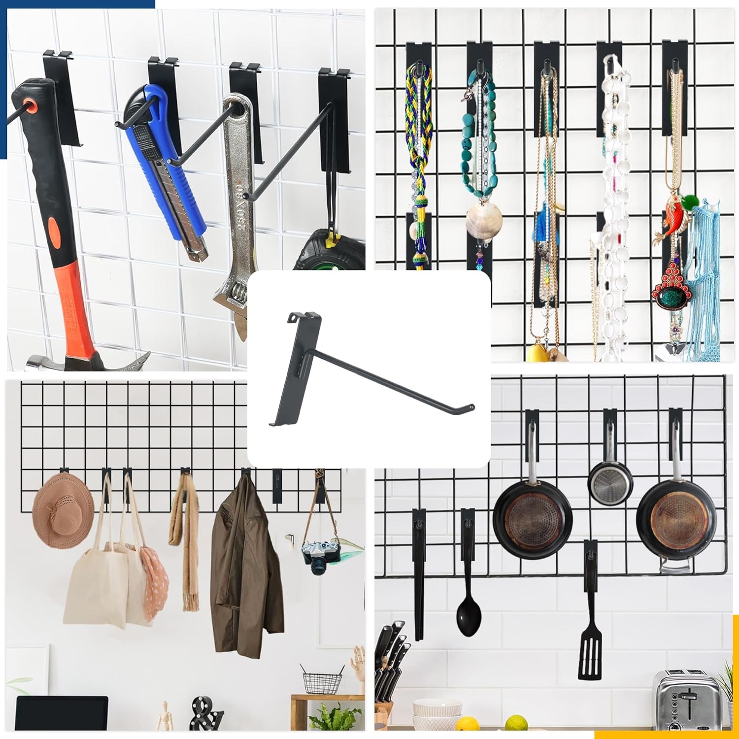 Alyoen Gridwall Hooks 2in, Grid Wall Hangers, Black Grid Panel Hooks, Metal