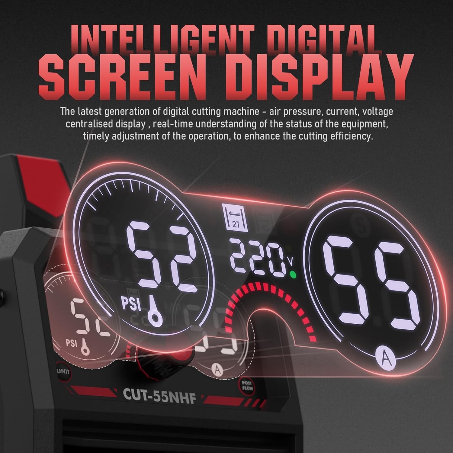 55A Dual Voltage Plasma Cutter with Large Digital Display, Non-HF Pilot Arc