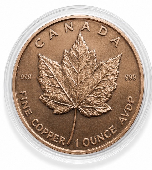 Maple Leaf & Eagle - 1 Ounce Fine .999 Copper Round - NEW IN CAPSULE