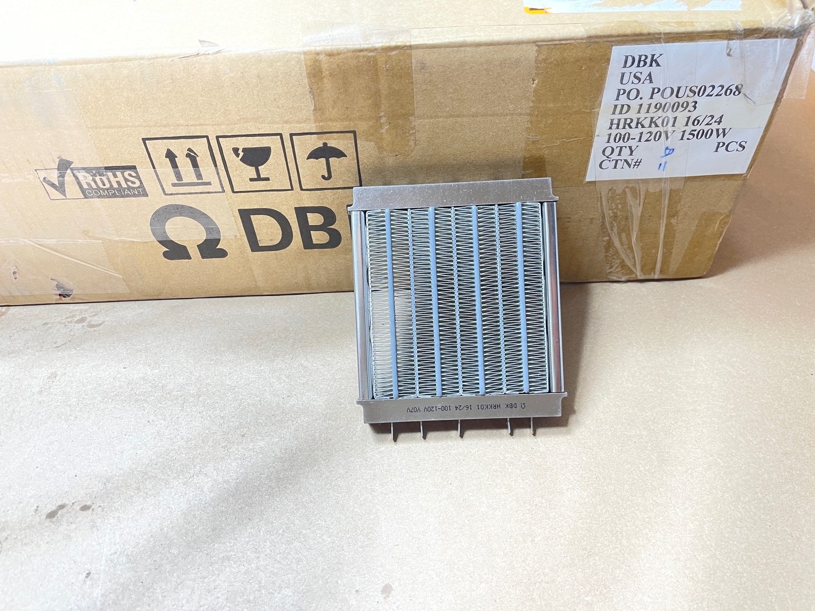 DBK HRKK01 16/24 PTC V Finned HRKK Electric Air Heater 1500W 100-120V