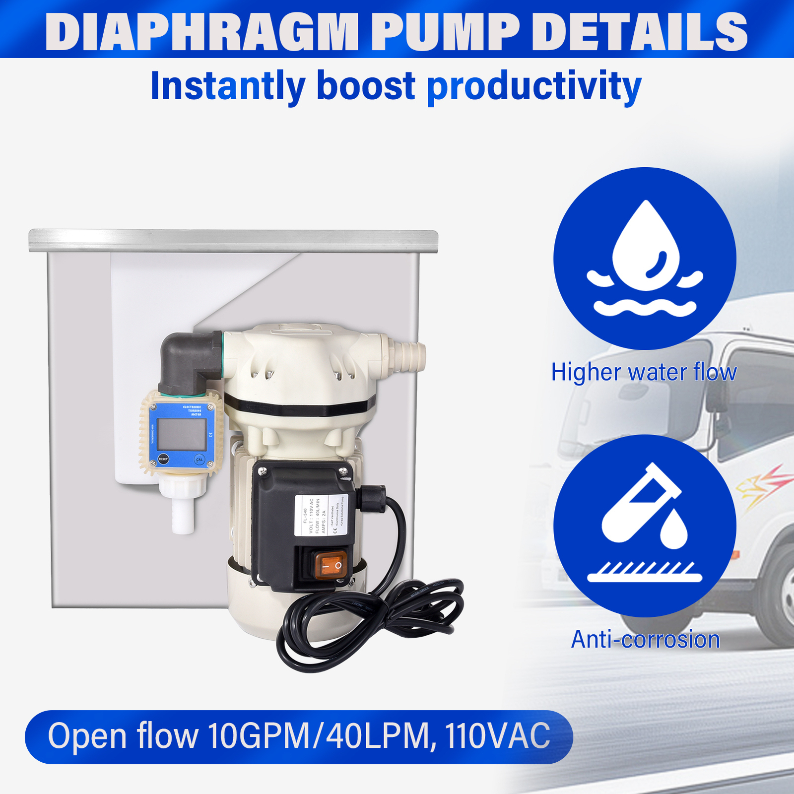 DEF PUMP,DEF Transfer Pump Kit 10GPM/40LPM 110VAC 550W W/ Stainless steel shelf