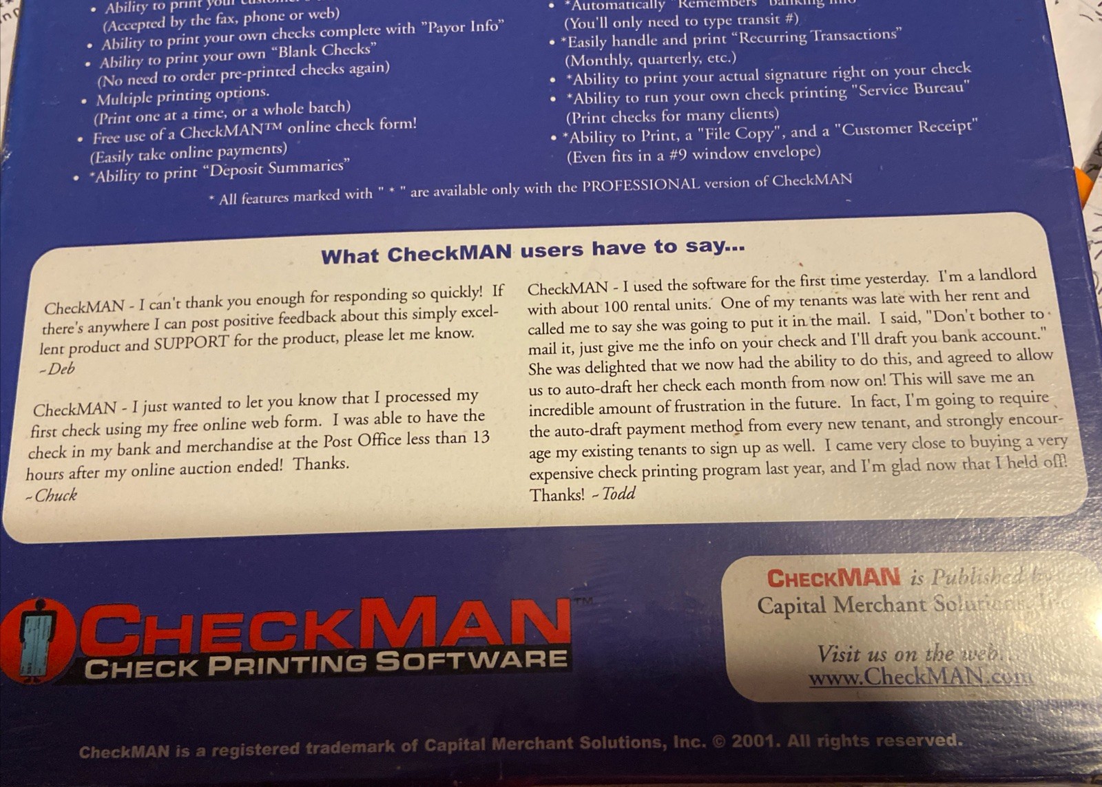 CHECKMAN CHECK PRINTING SOFTWARE/ROM