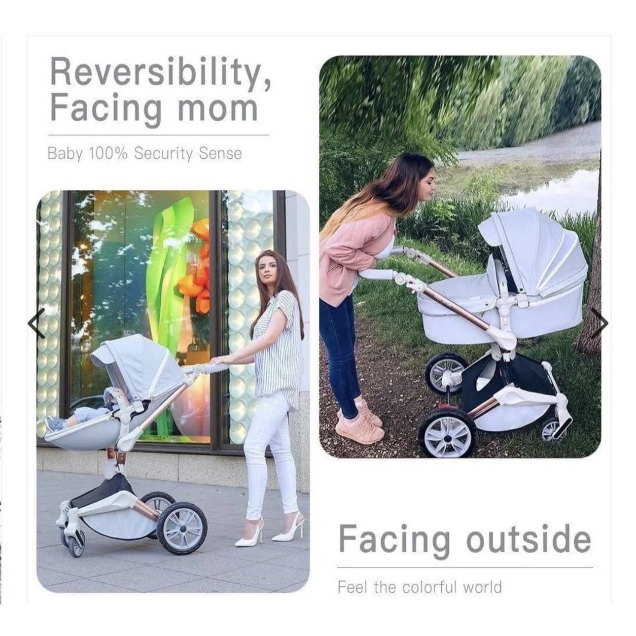 Hot Mom 2-in-1 Baby Grey Stroller with a 360° rotation function &PU leather SPF+